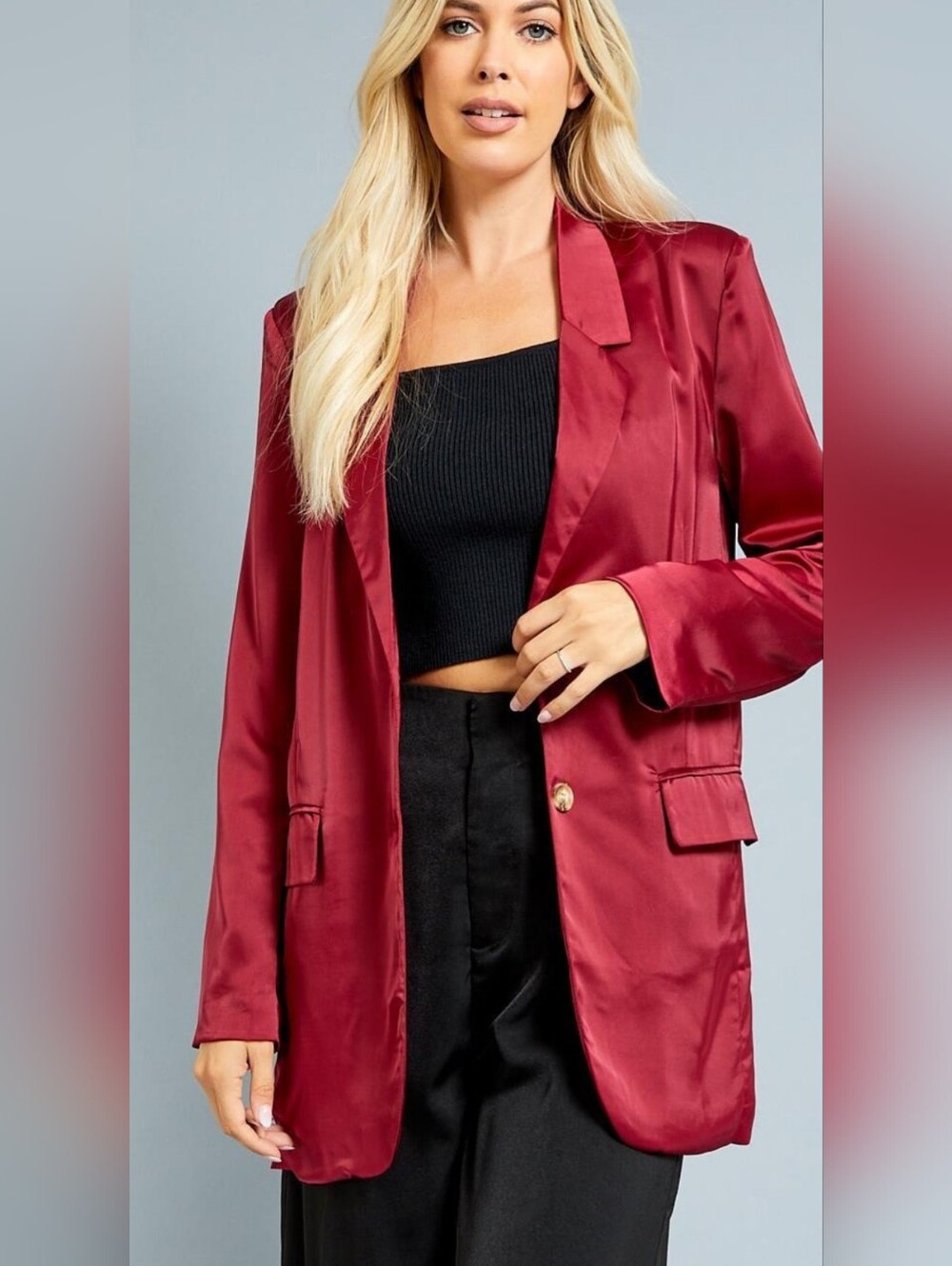 Glam Satin-Finish Button Front Blazer - Size Small - NWT
